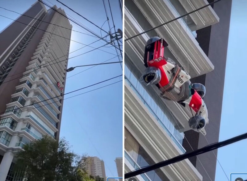 Fórmula do exagero? Réplica de F-1 içada por milionário em prédio de SP vira caso condominial