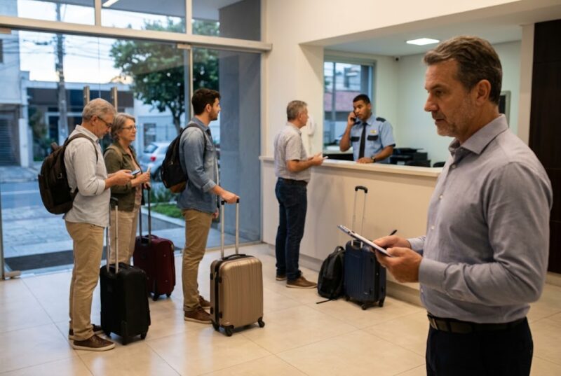 Mala de rodinha no hall o sindico e o Airbnb